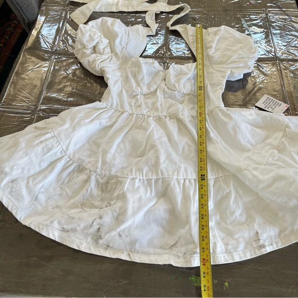 ASOS luxe puff sleeve corset mini skater dress in white denim size 10 - Picture 10 of 12
